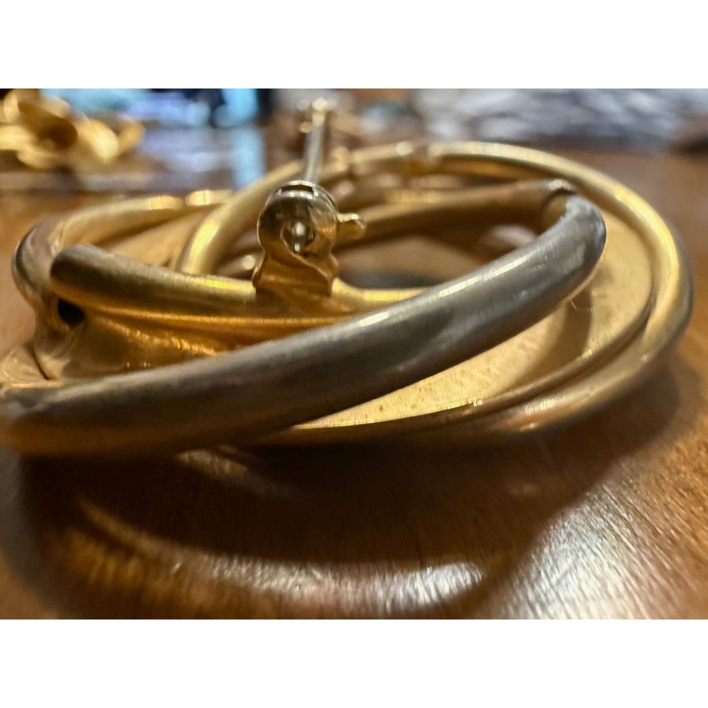 Vintage Gold & SilverTone Circle Brooch With Faux Pearl Accent