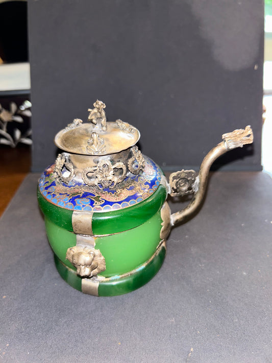 Vintage Tibetan Jade Teapot, Dragon Style with cap