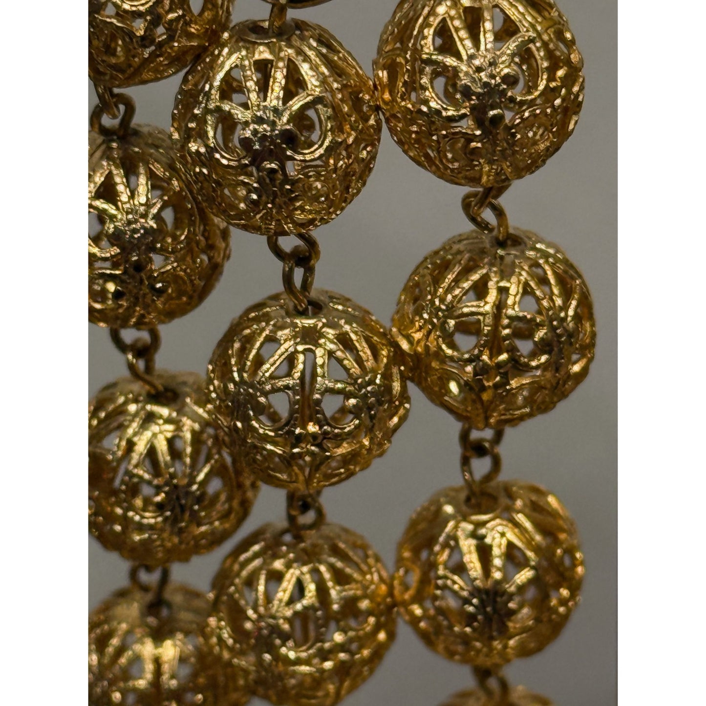 Vintage 1960's Gold Filigree Drop Earrings With Faux Pearl Accents