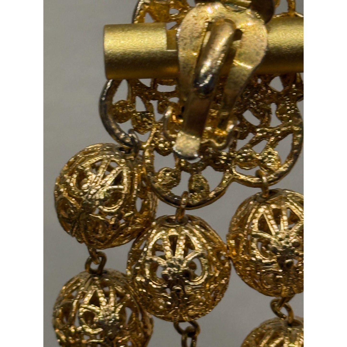 Vintage 1960's Gold Filigree Drop Earrings With Faux Pearl Accents