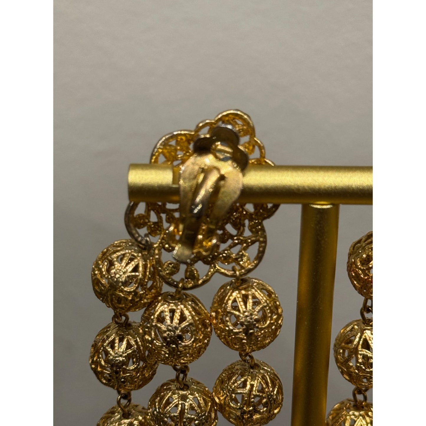 Vintage 1960's Gold Filigree Drop Earrings With Faux Pearl Accents