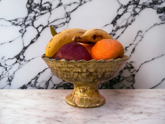 Tamgroute Ochre Fruit Bowl, Tamegroute Bowls Ochre Glazed Pottery, Set of 4 ceramic Fruit bowls, Tamegroute bowls, each handmade in Morocco.