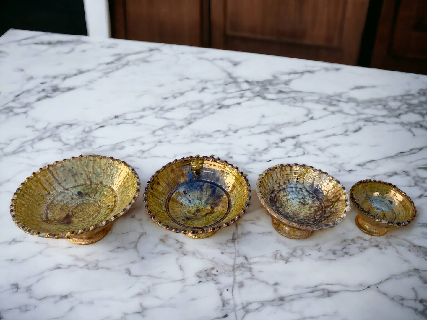 Tamgroute Ochre Fruit Bowl, Tamegroute Bowls Ochre Glazed Pottery, Set of 4 ceramic Fruit bowls, Tamegroute bowls, each handmade in Morocco.