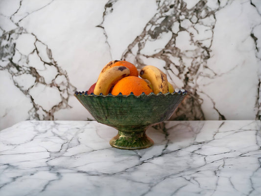 Tamegroute Fruit Bowls, Tamegroute Bowls Green Glazed Pottery, Set of 4 ceramic Fruit bowls, Tamegroute bowls, each handmade in Morocco.