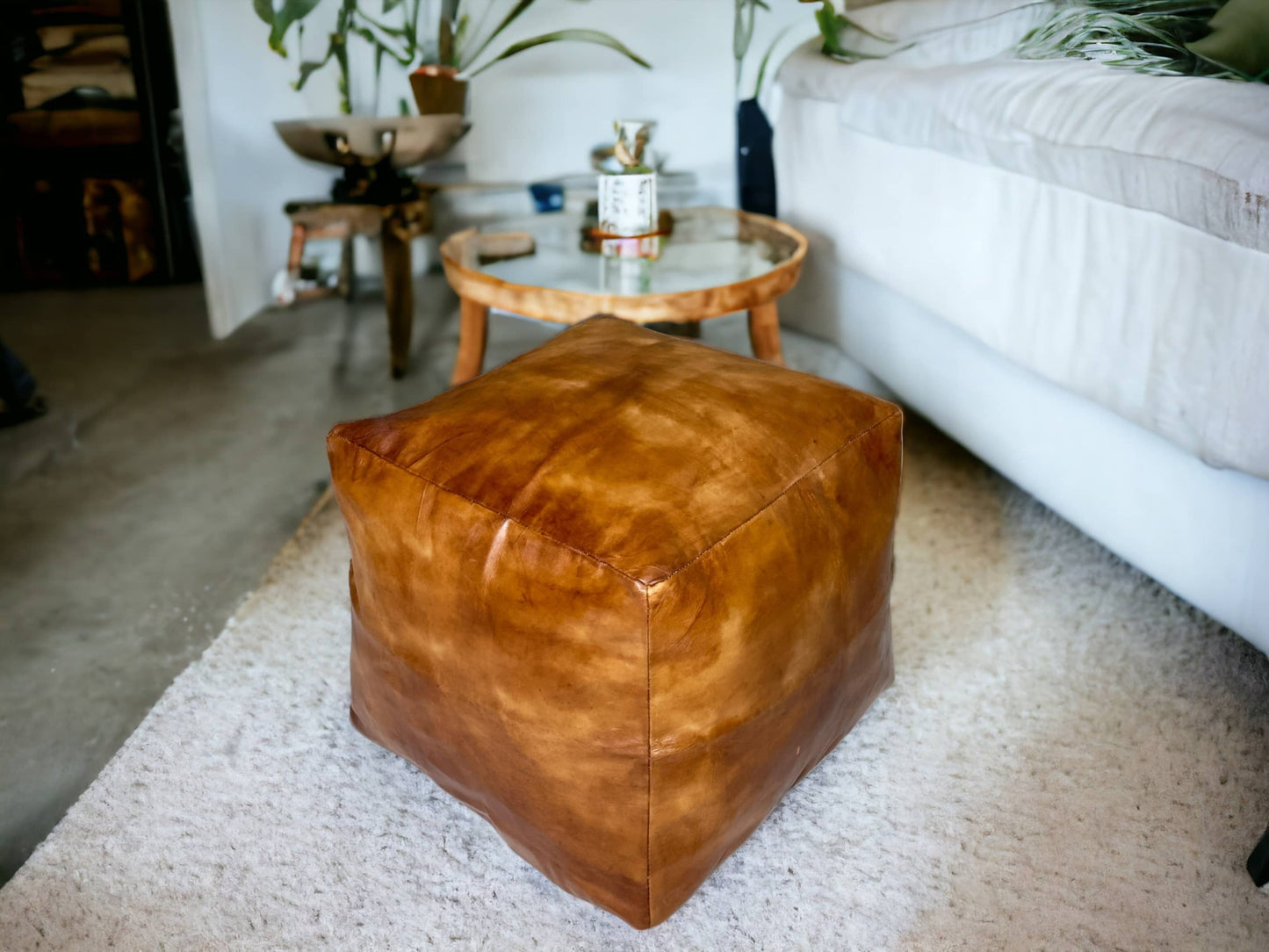 Simple Tabacco Square Moroccan Pouf: A Handcrafted Oasis of Comfort and Style