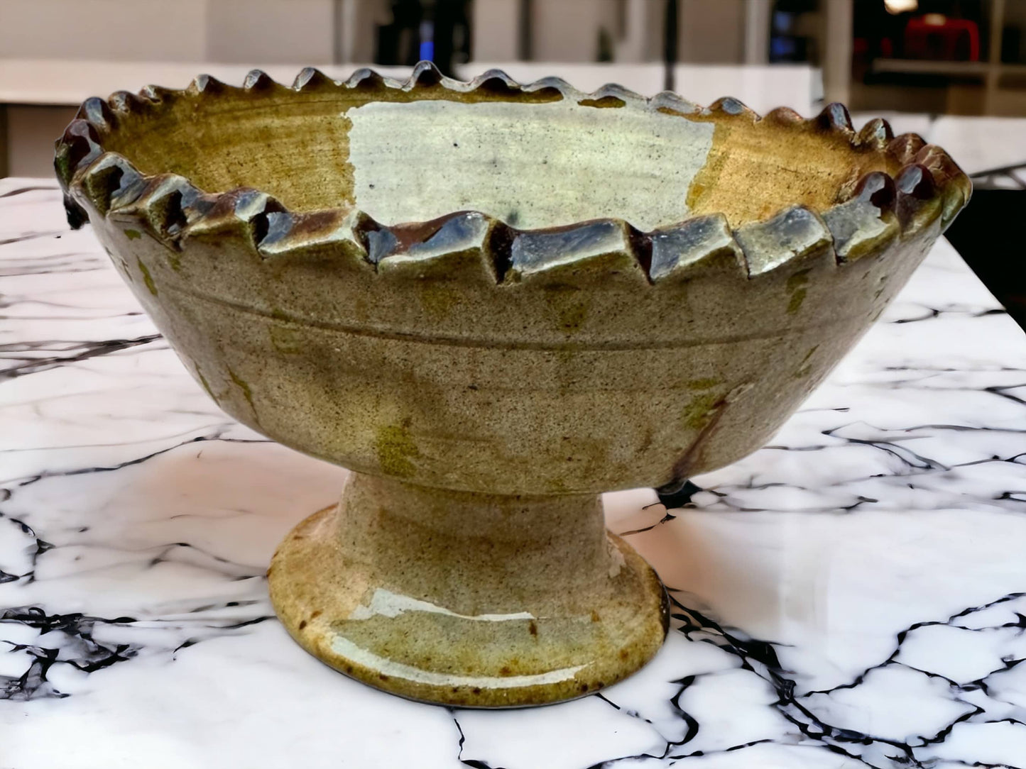 Tamgroute Ochre Fruit Bowl, Tamegroute Bowls Ochre Glazed Pottery, Set of 4 ceramic Fruit bowls, Tamegroute bowls, each handmade in Morocco.