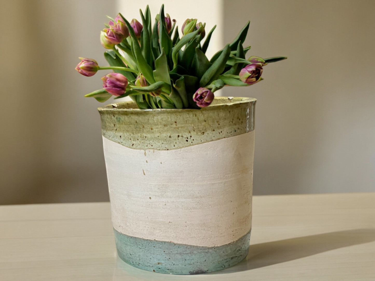 Handmade Moroccan Vintage Shaded  Glaze Tamegroute Planter/Pot: Unique Ceramic Pottery for Plants