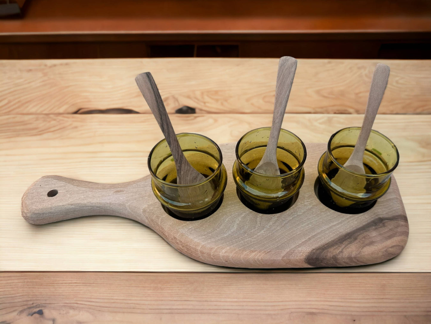 Walnut Wood Serving Set with Handmade Moroccan Glasses - Celebrate Unique Craftsmanship and Enduring