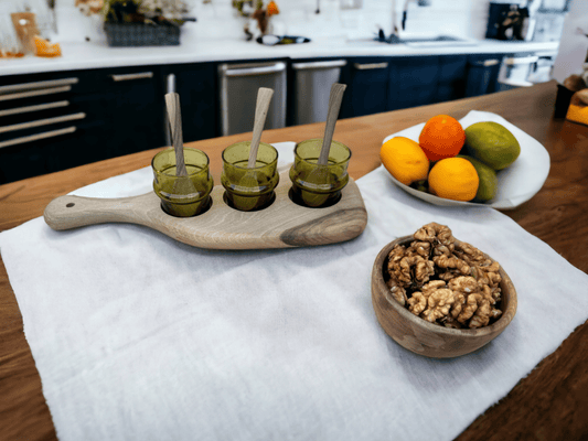Walnut Wood Serving Set with Handmade Moroccan Glasses - Celebrate Unique Craftsmanship and Enduring