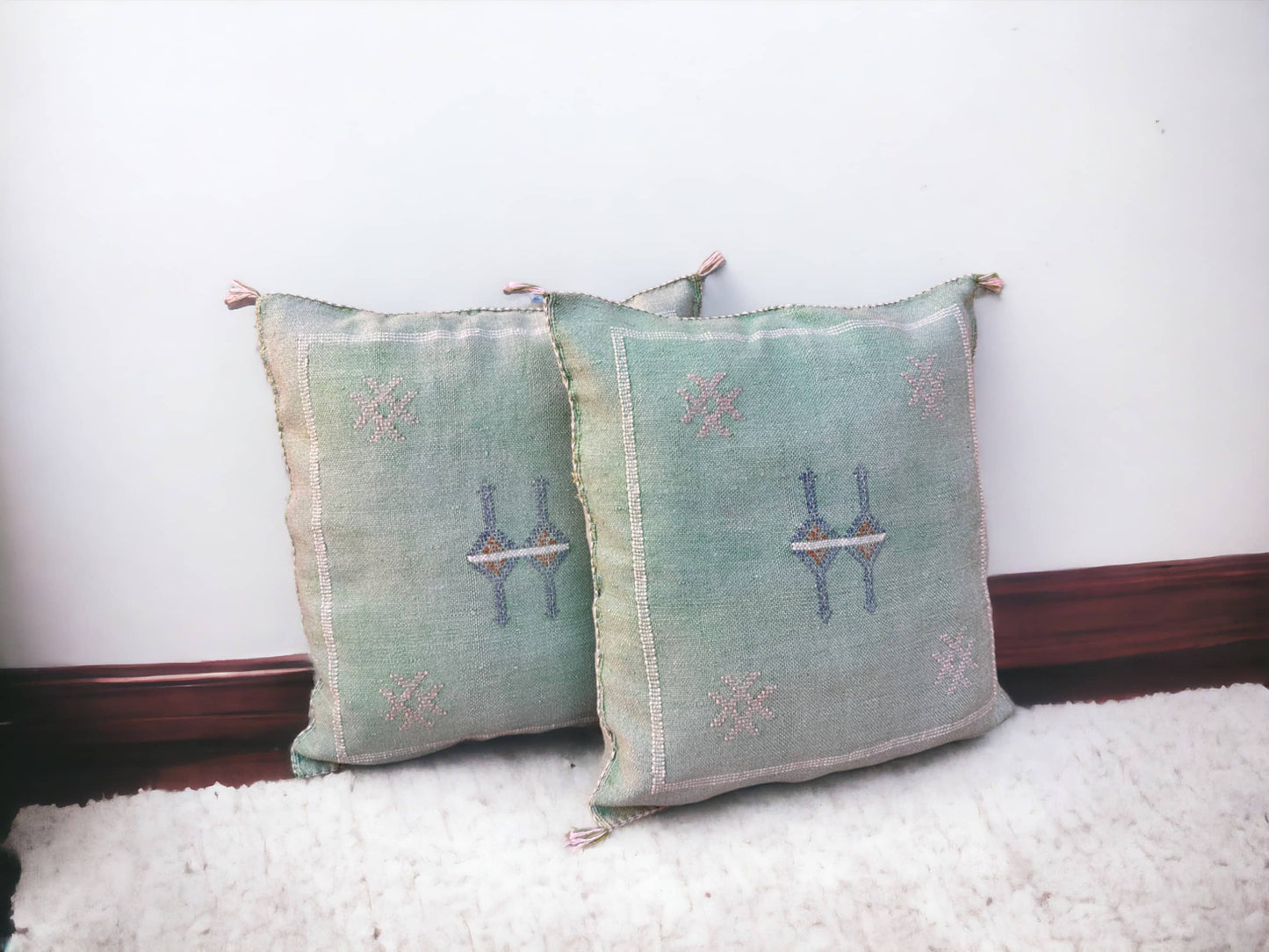 Cactus Silk Pillow, Handmade Lumbar Cushion, Moroccan Sabra Decorative Pillow for Home