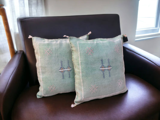 Cactus Silk Pillow, Handmade Lumbar Cushion, Moroccan Sabra Decorative Pillow for Home