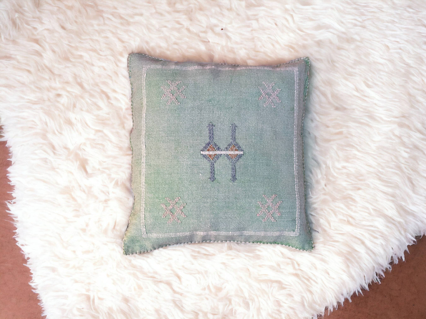 Cactus Silk Pillow, Handmade Lumbar Cushion, Moroccan Sabra Decorative Pillow for Home