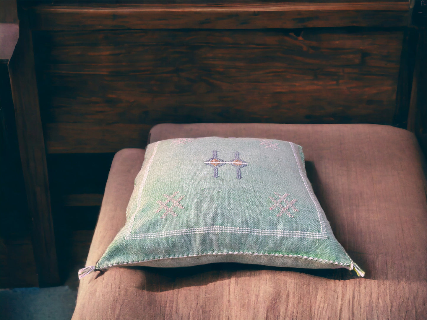 Cactus Silk Pillow, Handmade Lumbar Cushion, Moroccan Sabra Decorative Pillow for Home