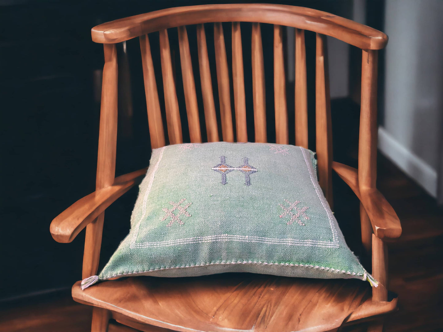 Cactus Silk Pillow, Handmade Lumbar Cushion, Moroccan Sabra Decorative Pillow for Home