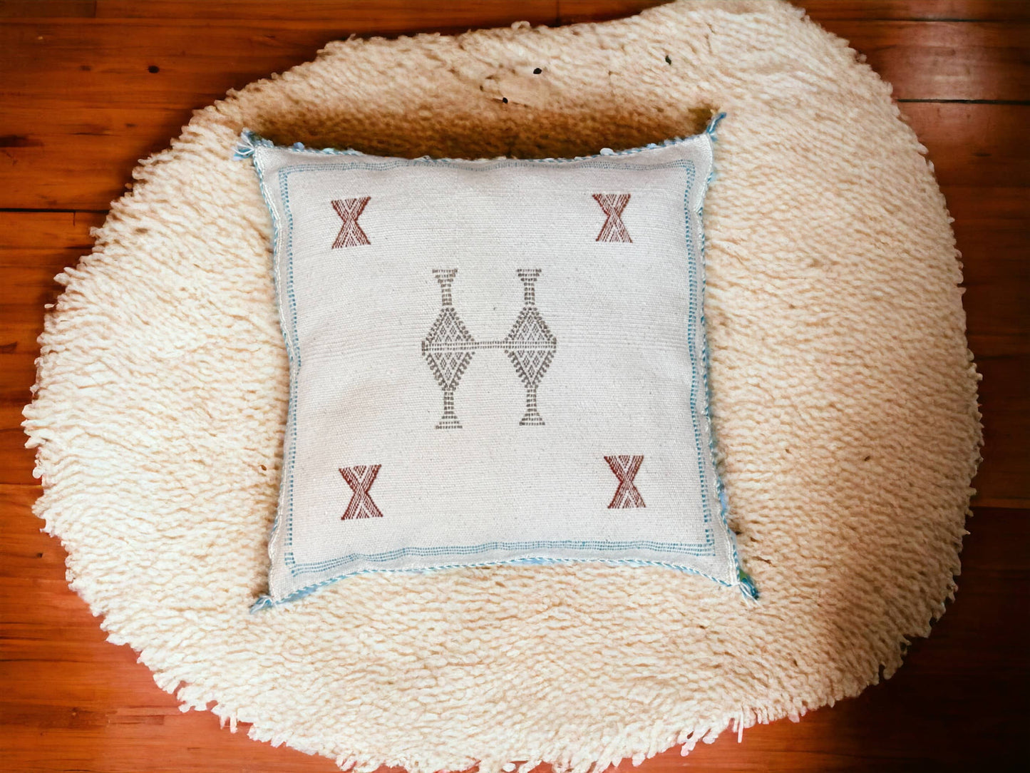 Cactus Silk Pillow, Handmade Lumbar Cushion, Moroccan Sabra Decorative Pillow for Home