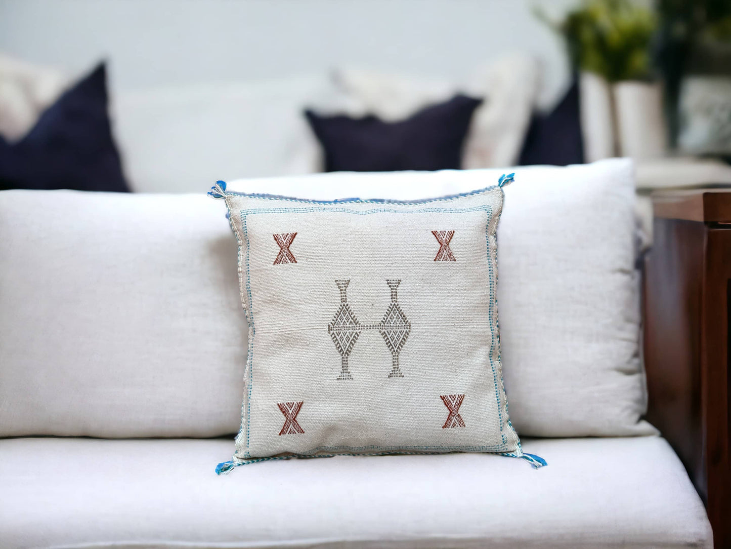 Cactus Silk Pillow, Handmade Lumbar Cushion, Moroccan Sabra Decorative Pillow for Home