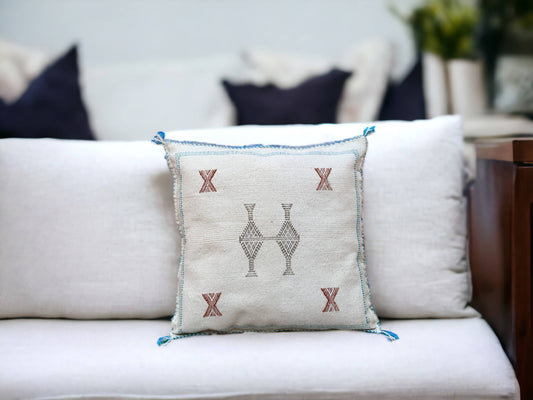 Cactus Silk Pillow, Handmade Lumbar Cushion, Moroccan Sabra Decorative Pillow for Home