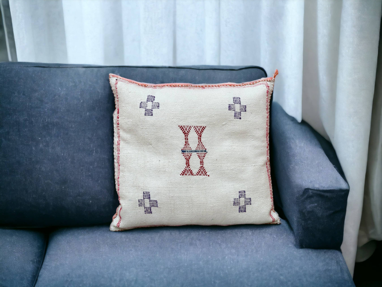 Cactus Silk Pillow, Handmade Lumbar Cushion, Moroccan Sabra Decorative Pillow for Home