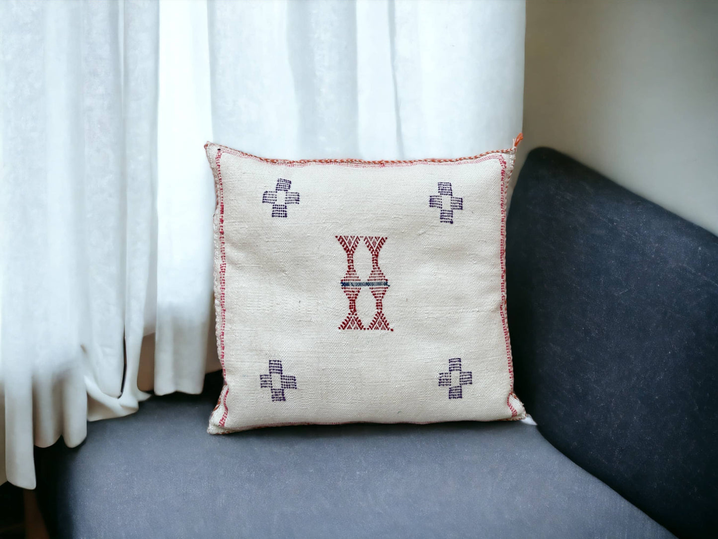 Cactus Silk Pillow, Handmade Lumbar Cushion, Moroccan Sabra Decorative Pillow for Home