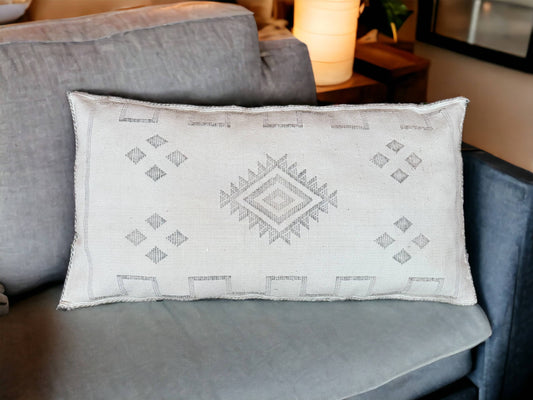 Moroccan Sabra Lumbar Throw Pillow: Cactus Silk Elegance for Stylish Comfort
