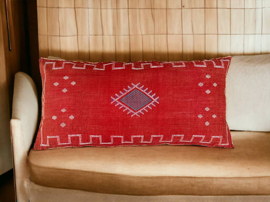 Moroccan Sabra Lumbar Throw Pillow: Cactus Silk Elegance for Stylish Comfort