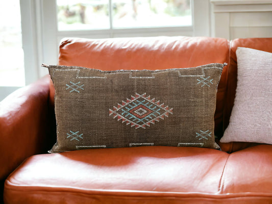 Moroccan Sabra Lumbar Throw Pillow: Cactus Silk Elegance for Stylish Comfort