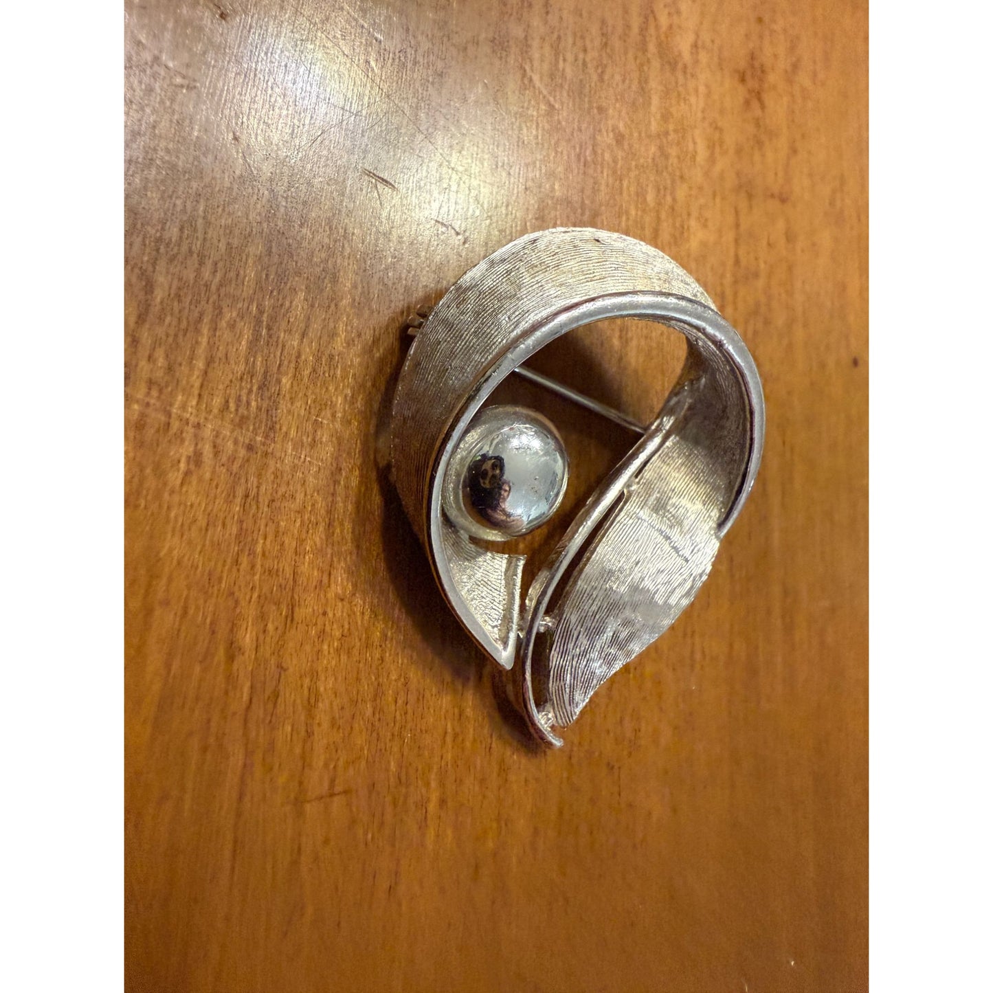 Vintage Trifari Silver-Tone Leaf & Sphere Brooch With Textured Design