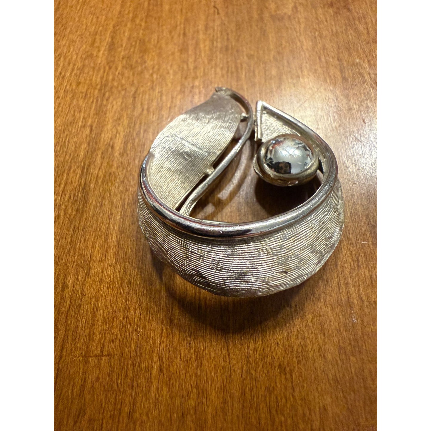 Vintage Trifari Silver-Tone Leaf & Sphere Brooch With Textured Design