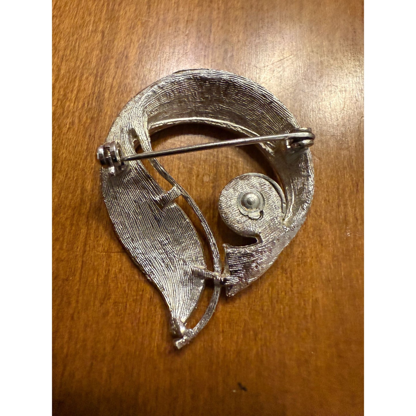 Vintage Trifari Silver-Tone Leaf & Sphere Brooch With Textured Design