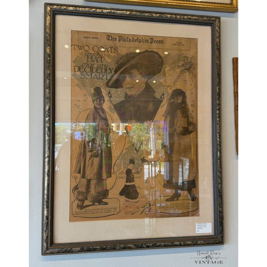 Framed 1915 Philadelphia Press Womens Section Two Coats & A Hat Print