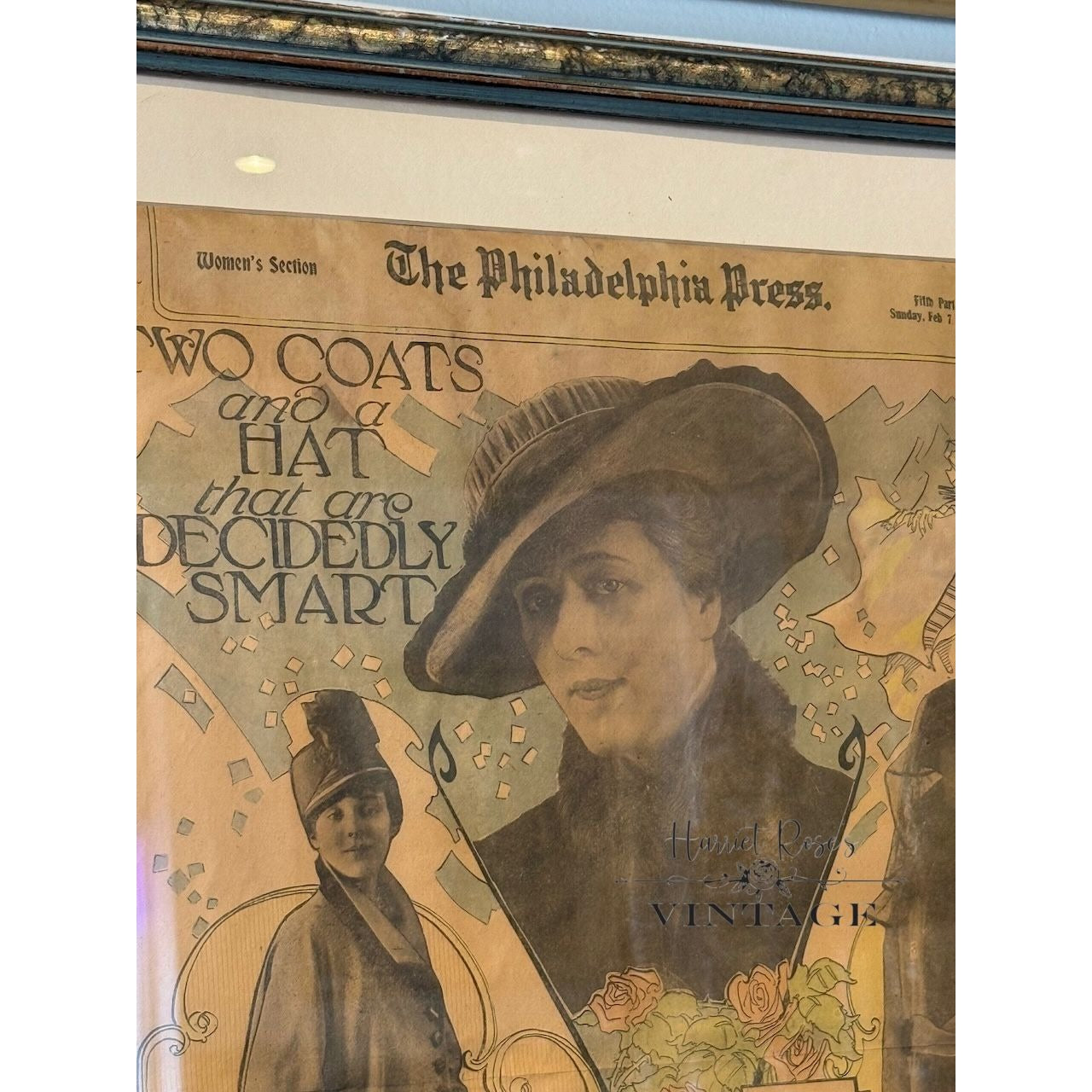 Framed 1915 Philadelphia Press Womens Section Two Coats & A Hat Print