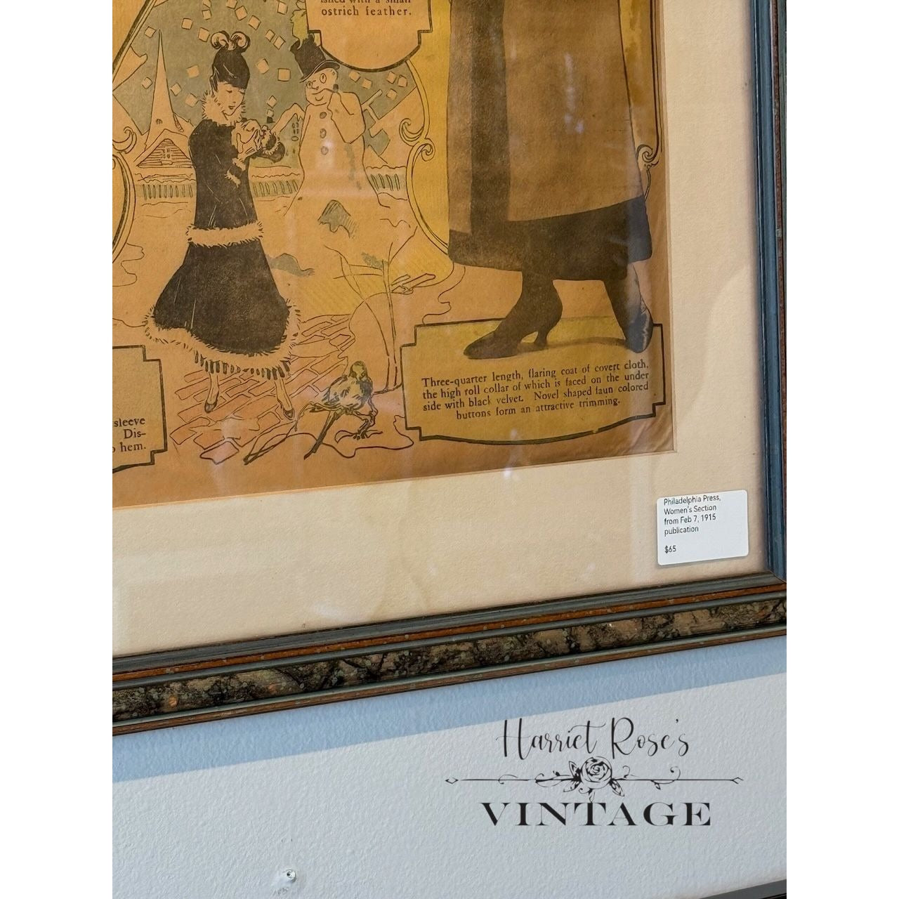 Framed 1915 Philadelphia Press Womens Section Two Coats & A Hat Print