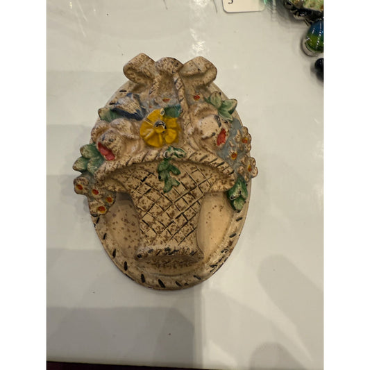 Vintage Hubley Cast Iron Basket Of Flowers Wall Mount Decor
