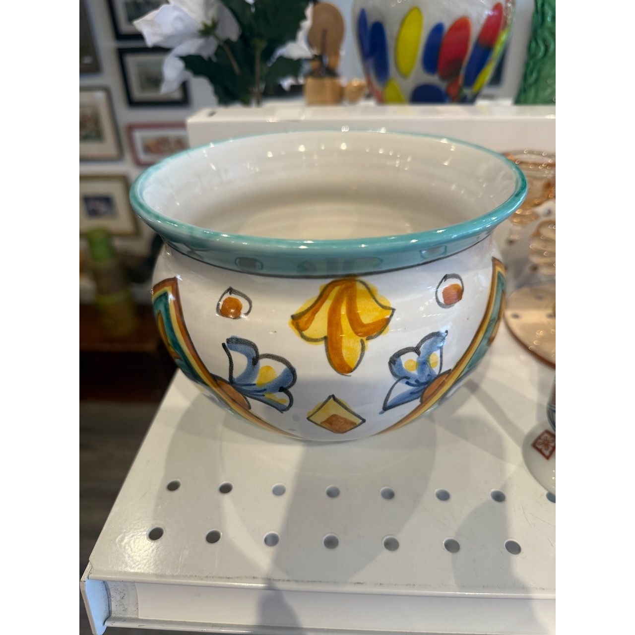 Hand-Painted Vietri Italian Ceramic Vase With Floral & Geometric Design