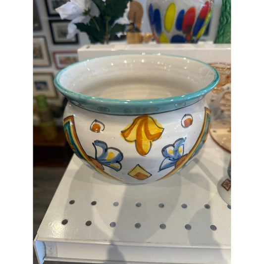 Hand-Painted Vietri Italian Ceramic Vase With Floral & Geometric Design