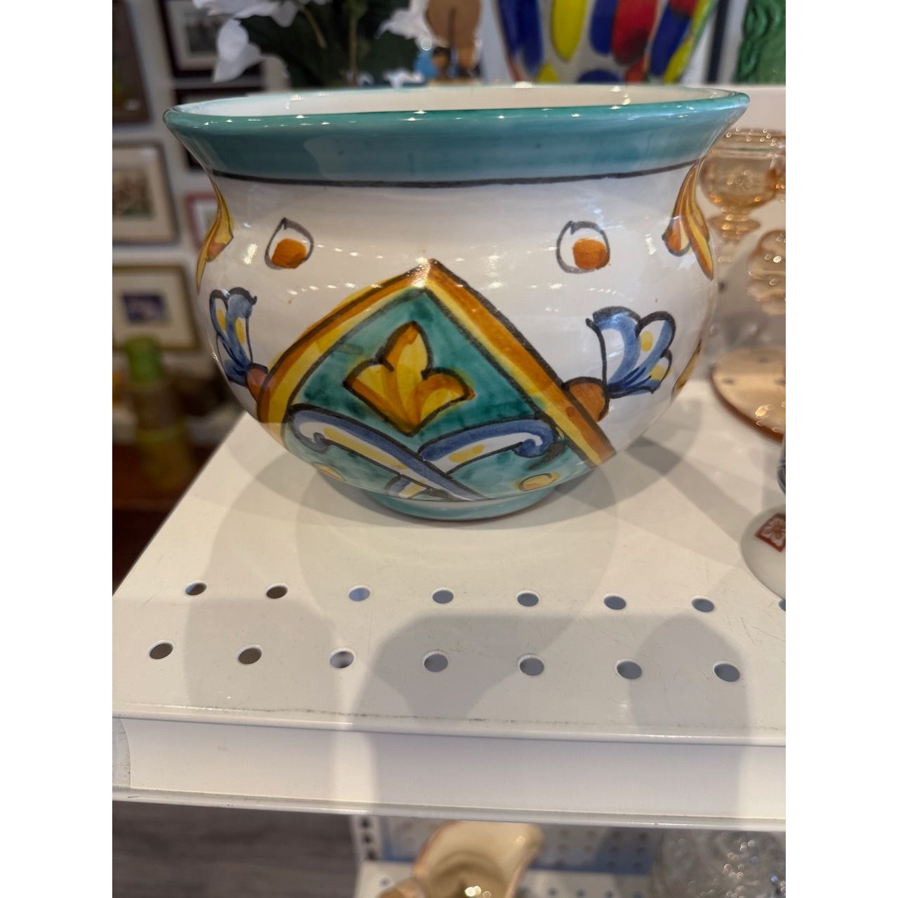 Hand-Painted Vietri Italian Ceramic Vase With Floral & Geometric Design