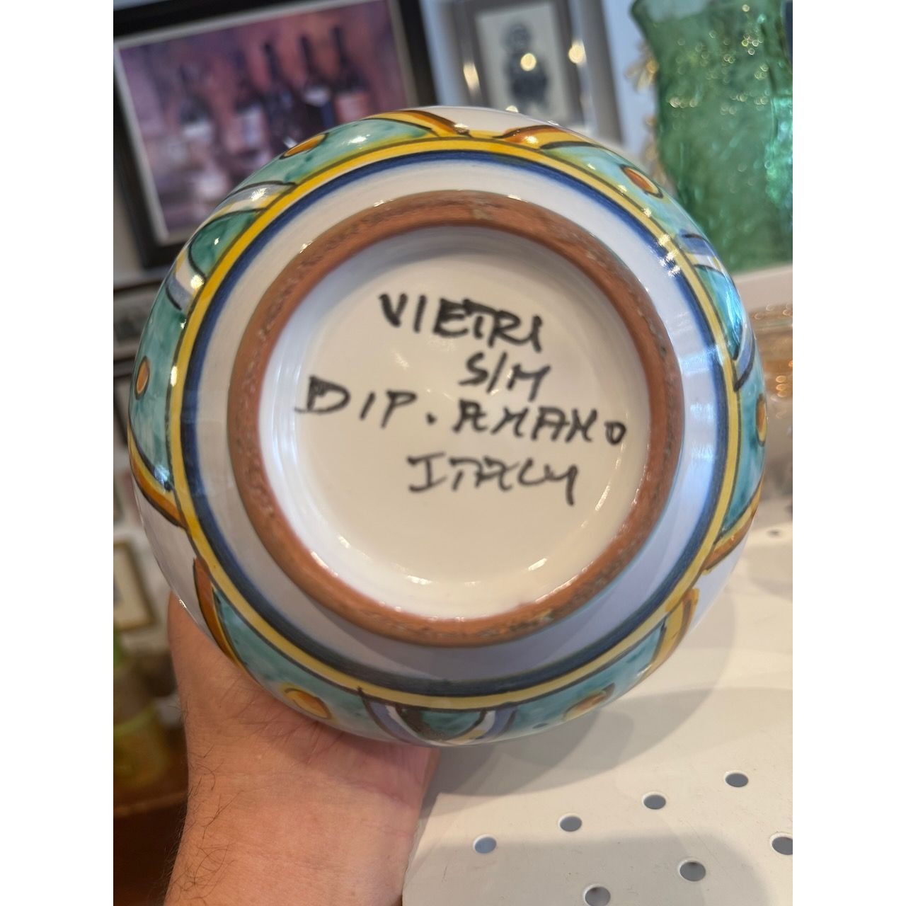 Hand-Painted Vietri Italian Ceramic Vase With Floral & Geometric Design