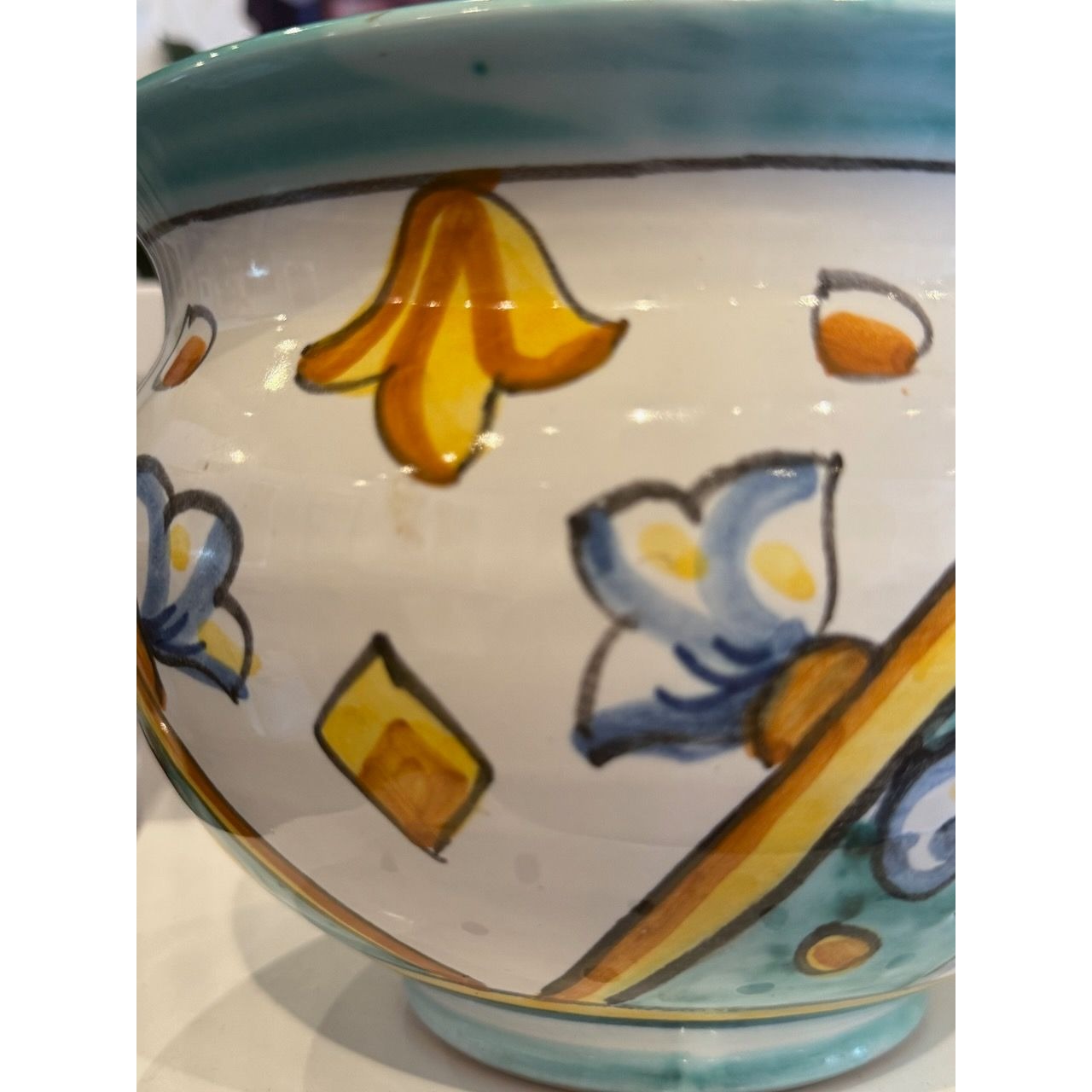 Hand-Painted Vietri Italian Ceramic Vase With Floral & Geometric Design