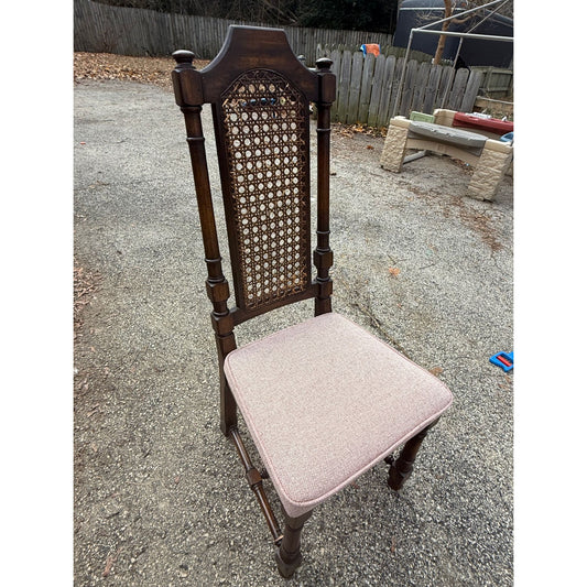 Vintage Wooden Dining Chair With Caned Back & Padded Seat - Set of 6