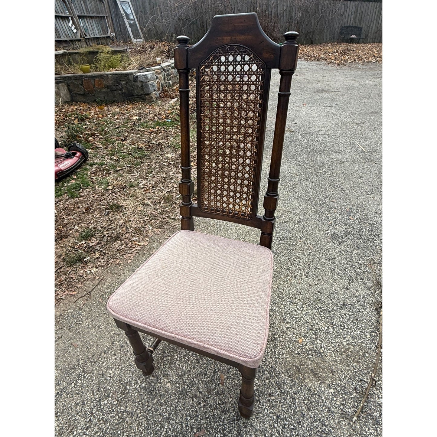 Vintage Wooden Dining Chair With Caned Back & Padded Seat - Set of 6