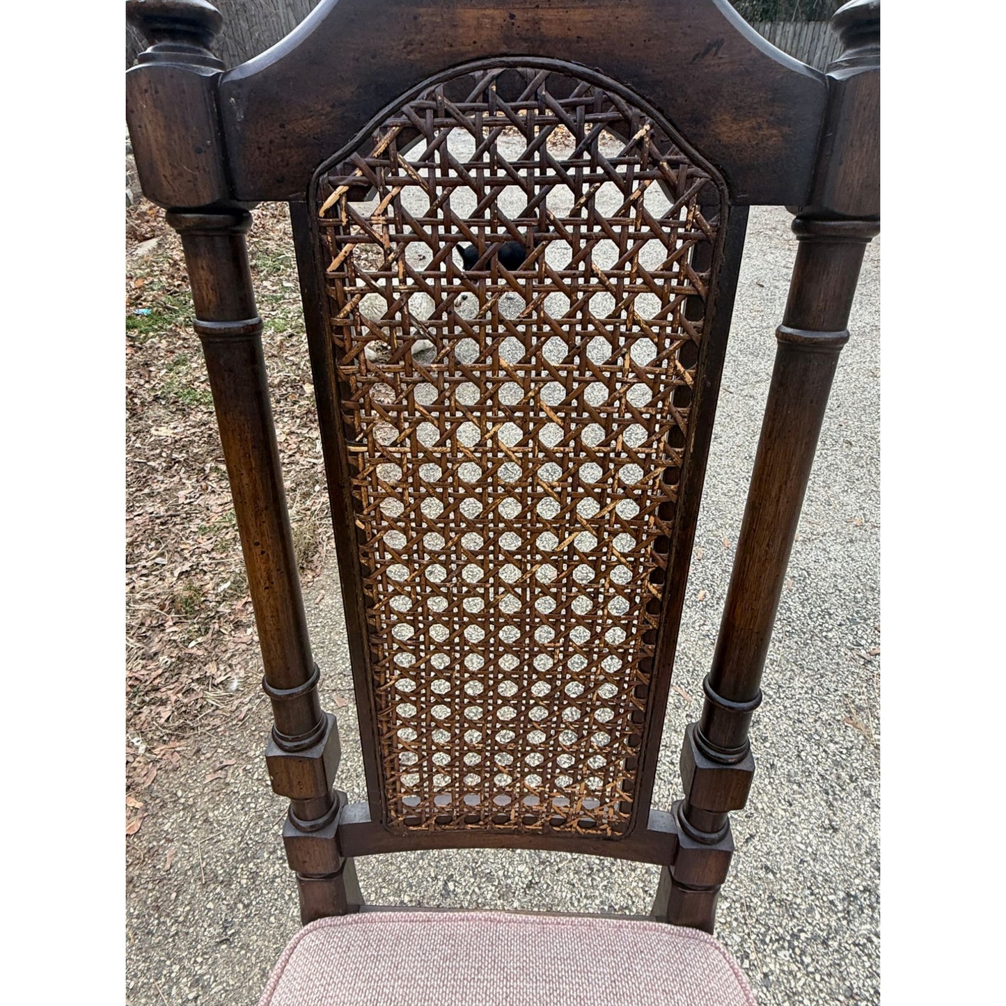 Vintage Wooden Dining Chair With Caned Back & Padded Seat - Set of 6