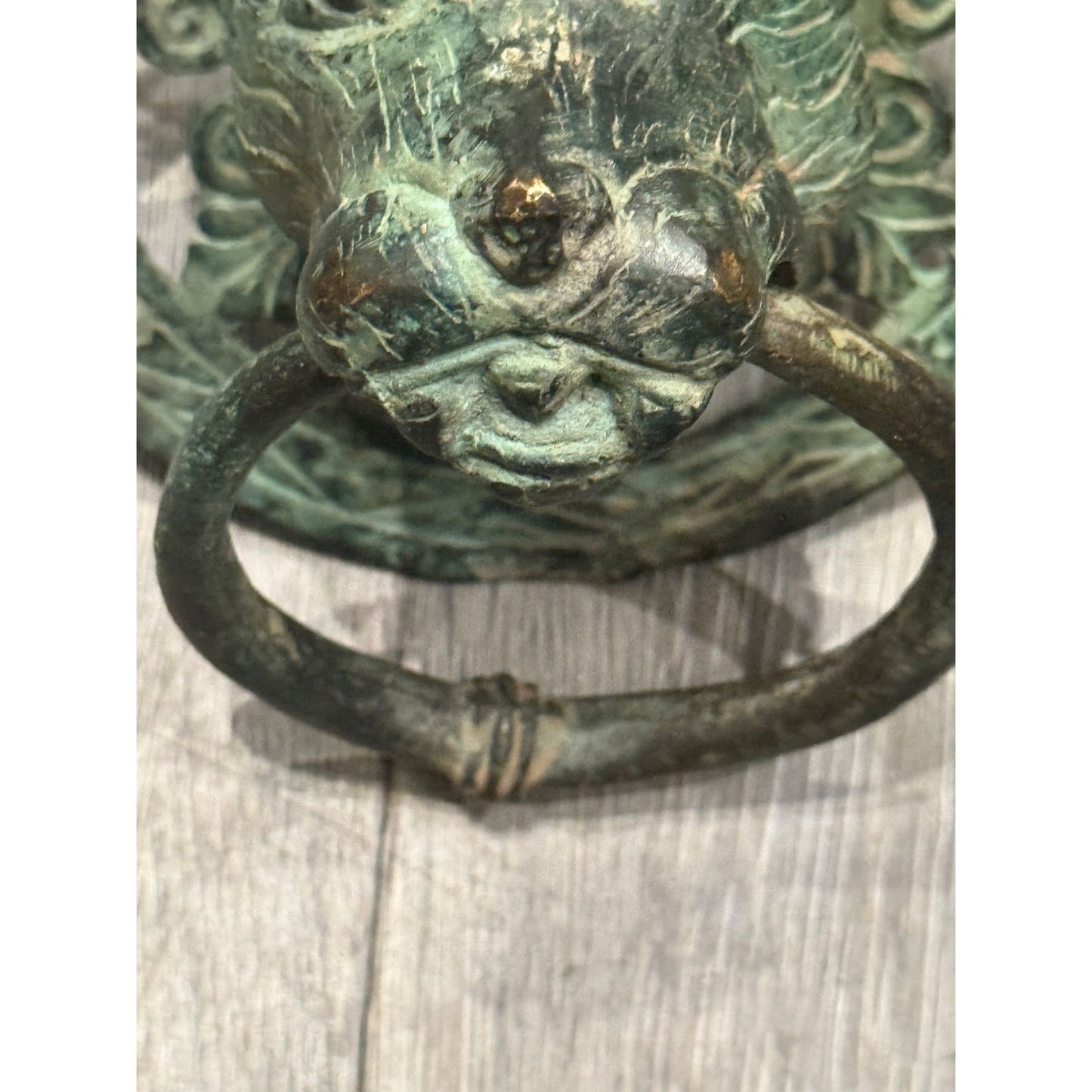 Antique Brass Lion Head Door Knocker With Circular Backplate - c 1800's
