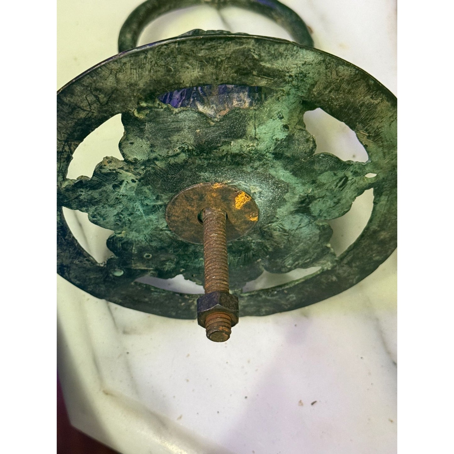 Antique Brass Lion Head Door Knocker With Circular Backplate - c 1800's
