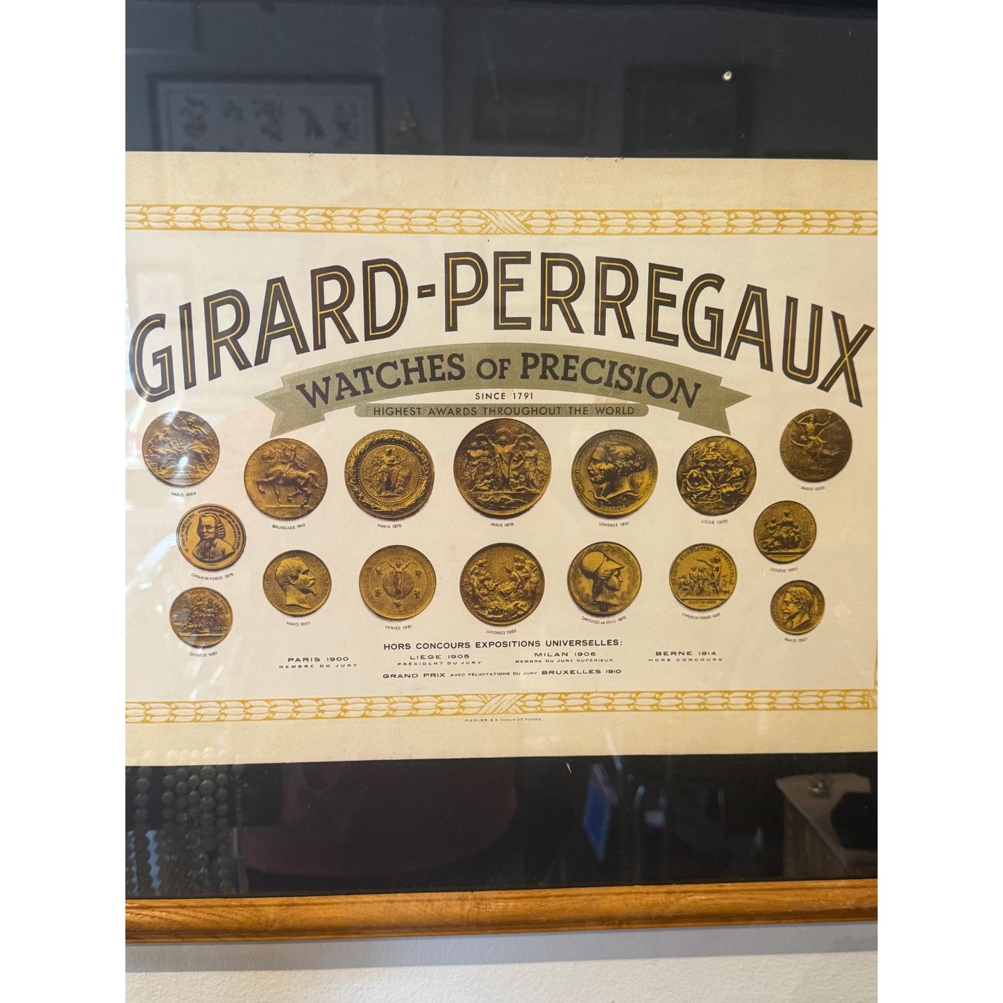 Girard-Perregaux  - Watches Of Precision - Framed Advertisement Poster With Award Medallions