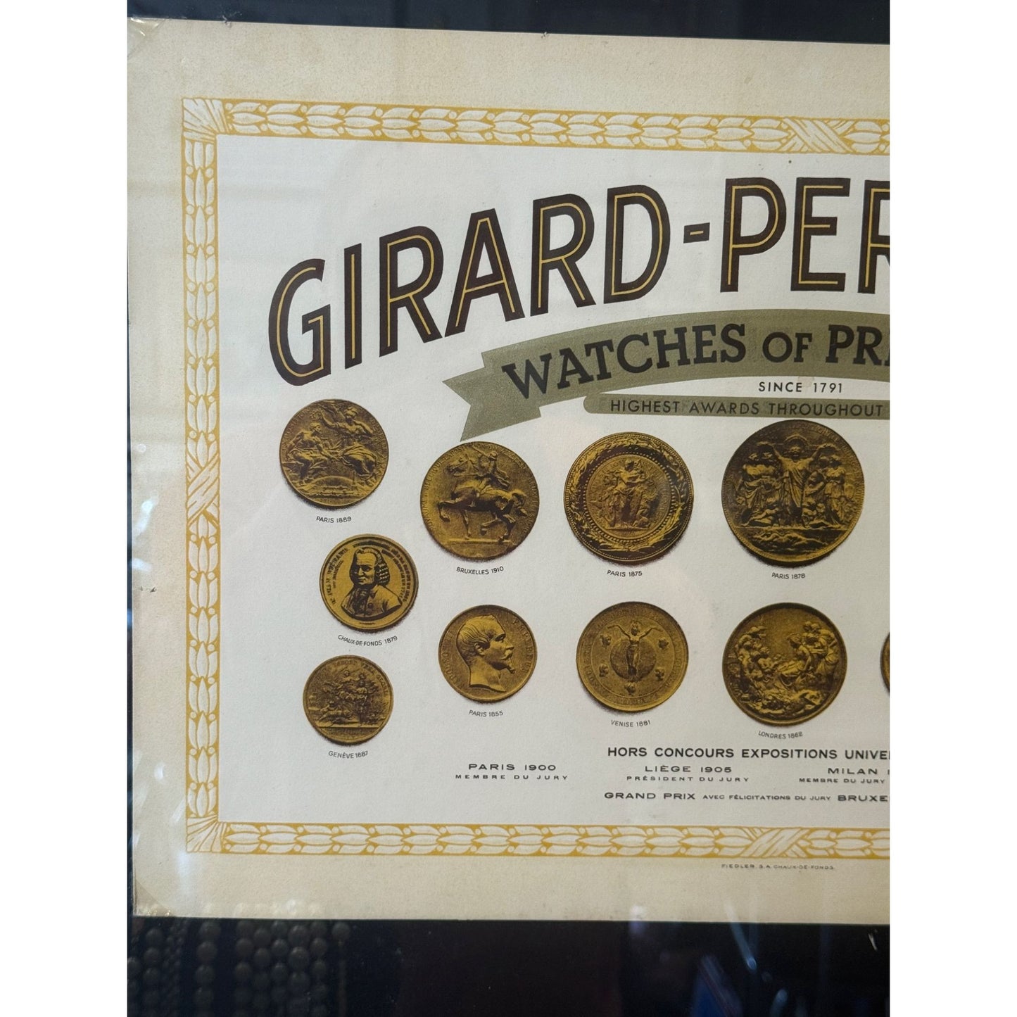 Girard-Perregaux  - Watches Of Precision - Framed Advertisement Poster With Award Medallions
