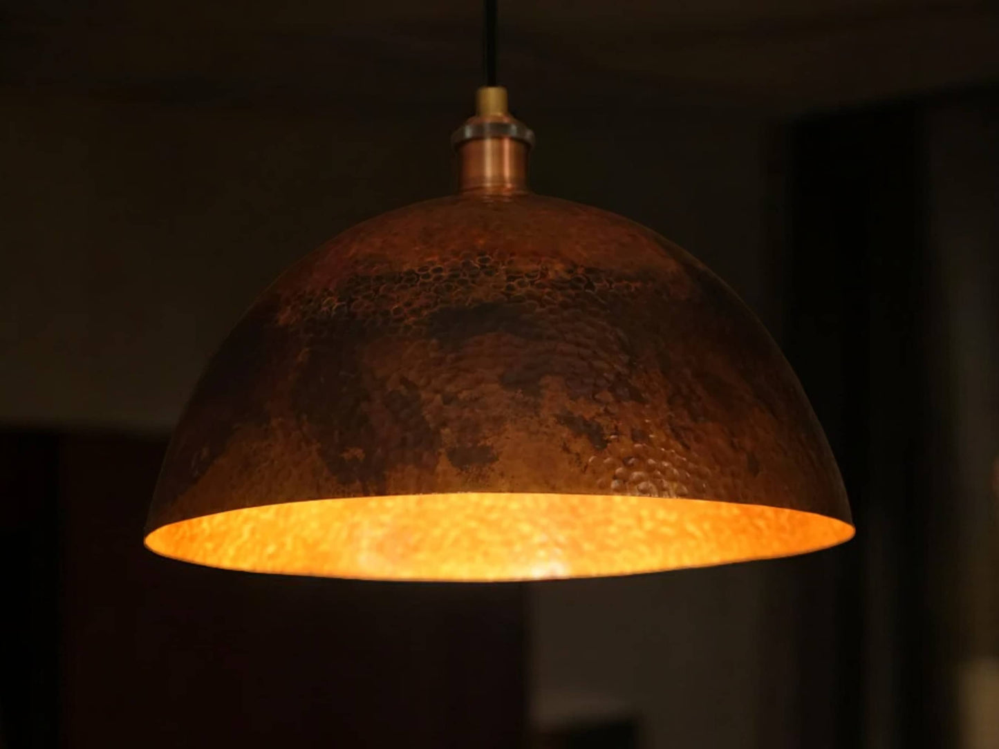 Oxidized Copper Pendant Light - Dome Ceiling Light Fixture for Kitchen Island & Dining Room
