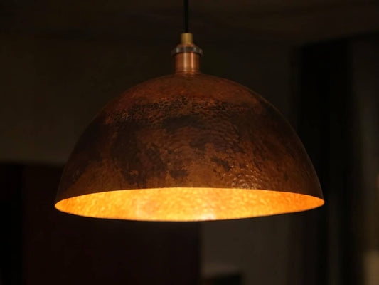 Oxidized Copper Pendant Light - Dome Ceiling Light Fixture for Kitchen Island & Dining Room