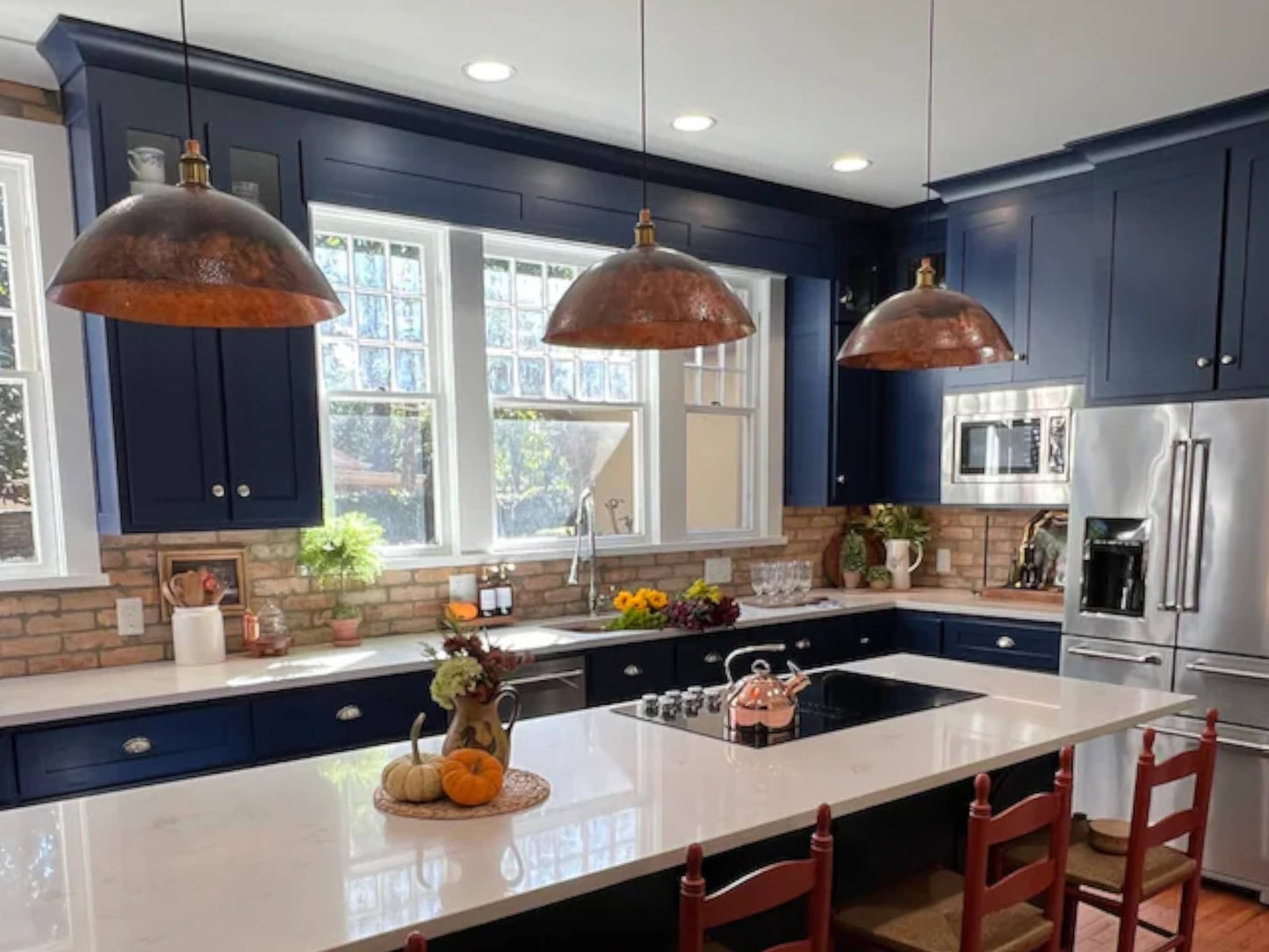 Oxidized Copper Pendant Light - Dome Ceiling Light Fixture for Kitchen Island & Dining Room