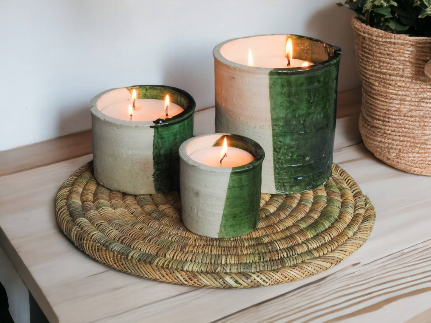 Luxury Moroccan 50/50 Glaze Tamegroute Scented Soy Wax Candle: Handmade Ceramic Artistry