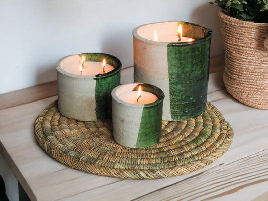 Luxury Moroccan 50/50 Glaze Tamegroute Scented Soy Wax Candle: Handmade Ceramic Artistry
